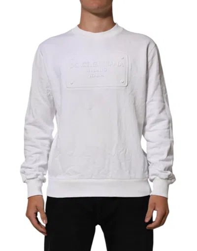 Pre-owned Dolce & Gabbana White Embossed Logo Men Sweatshirt Men's Sweater ()