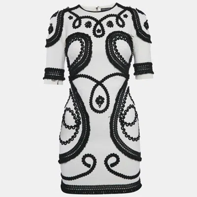 Pre-owned Dolce & Gabbana White Embroidered Crepe Mini Dress S