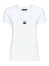 DOLCE & GABBANA WHITE EMBROIDERED LOGO SCOOP NECK  T-SHIRT