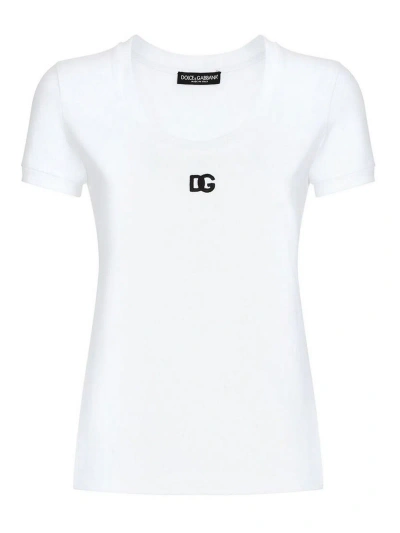 Dolce & Gabbana Scoop-neck Logo T-shirt In White
