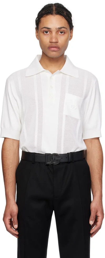 Dolce & Gabbana White Embroidered Polo In Bianco Ottico