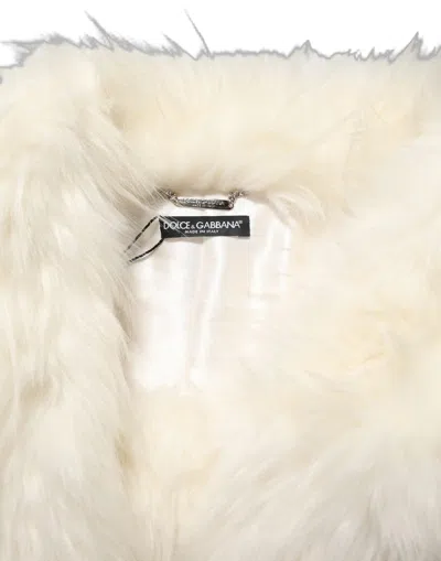 Dolce & Gabbana White Faux Fur Long Sleeves Coat Jacket In Multi