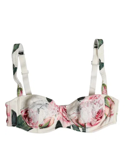 Dolce & Gabbana White Floral Balconette Underwired Bra Women's Underwear