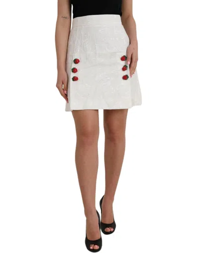 Dolce & Gabbana White Floral Brocade Embellished Mini Women's Skirt