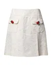Dolce & Gabbana White Floral Brocade High Waist Mini Skirt In White