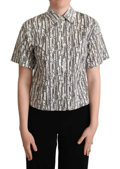 Dolce & Gabbana White Floral Collared Blouse Women's Shirt In Gray