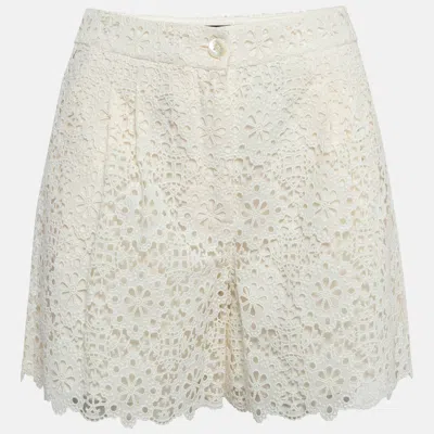 Pre-owned Dolce & Gabbana White Floral Cotton Lace Shorts S