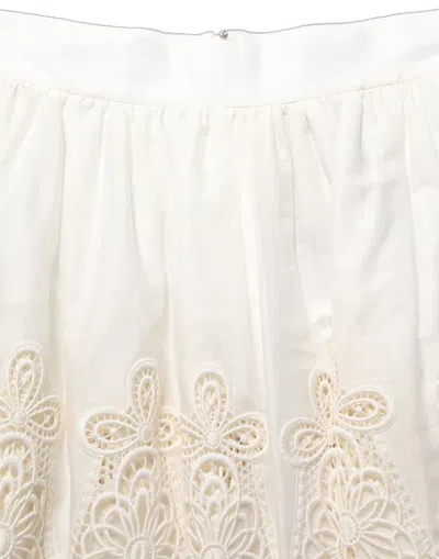 Dolce & Gabbana White Floral Embroidered A-line Mini Skirt