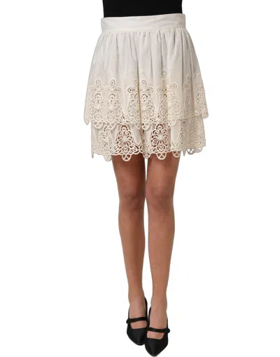 Dolce & Gabbana White Floral Embroidered A-line Mini Women's Skirt