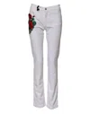 Dolce & Gabbana White Floral Embroidery Girly Denim Jeans