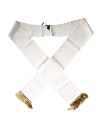 Dolce & Gabbana White Floral Jacquard Skinny Fringes Men's Scarf