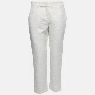 Pre-owned Dolce & Gabbana White Floral Jacquard Tapered Trousers M