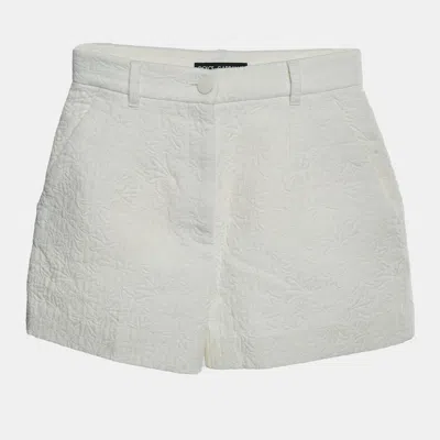 Pre-owned Dolce & Gabbana White Floral Jacquard Zip Up Shorts S