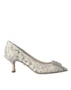 Dolce & Gabbana White Floral Lace Dg Crystal Pumps Shoes