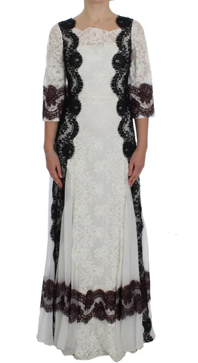 Dolce & Gabbana White Floral Lace Full Length Gown Women's Dress