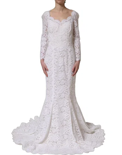 Dolce & Gabbana White Floral Lace Mermaid Long Gown Women's Dress