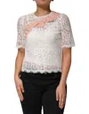Dolce & Gabbana White Floral Lace Short Sleeves Blouse Top In White