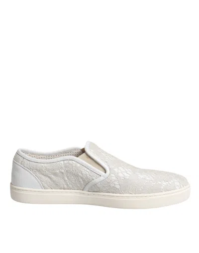 Dolce & Gabbana White Leather Lace Slip On Loafers Shoes