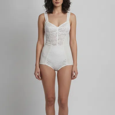 Pre-owned Dolce & Gabbana White Floral Nylon Lace Trim Bodysuit Xs
