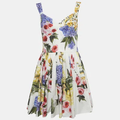 Pre-owned Dolce & Gabbana White Floral Print Cotton Blend Mini Dress M