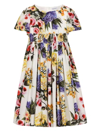 Dolce & Gabbana Kids' Giardino-print Cotton Dress In White
