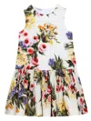 Dolce & Gabbana Girl's Flower Power Printed Cotton Sleeveless Dress In White