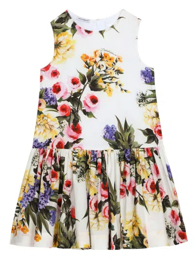 DOLCE & GABBANA WHITE FLORAL PRINT COTTON DRESS