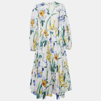 Pre-owned Dolce & Gabbana White Floral Print Cotton Midi Dress M