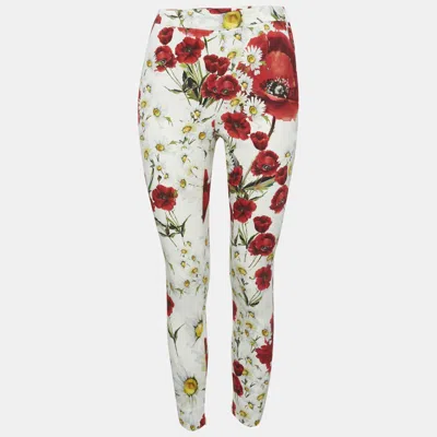 Pre-owned Dolce & Gabbana White Floral Print Crepe Trousers M