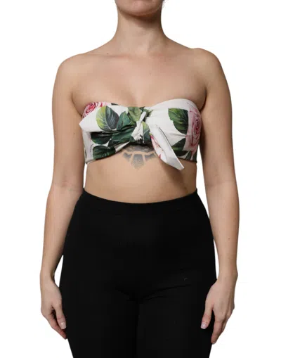 Dolce & Gabbana White Floral Print Cropped Bustier Corset Top In Multi