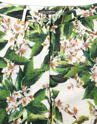 Dolce & Gabbana White Floral Print Cropped Straight Pants In Multi