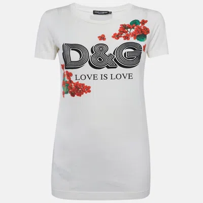 Pre-owned Dolce & Gabbana White Floral Print Jersey T-shirt Xs