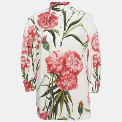 Pre-owned Dolce & Gabbana White Floral Print Poplin Blouse M