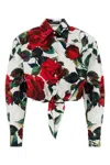 Dolce & Gabbana Cropped Tie-detailed Floral-print Cotton-poplin Shirt In White