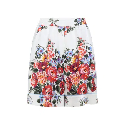 Dolce & Gabbana White Floral Print Shorts In Multi
