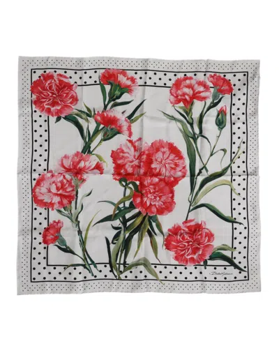 Pre-owned Dolce & Gabbana White Floral Print Silk Square Foulard Men's Scarf ()