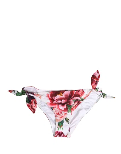 Dolce & Gabbana White Floral Print Swimsuit Bikini Bottom Swimwear In Multi