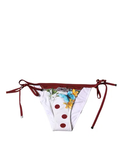 Dolce & Gabbana White Floral Print Swimsuit Bikini Bottom Women's Swimwear