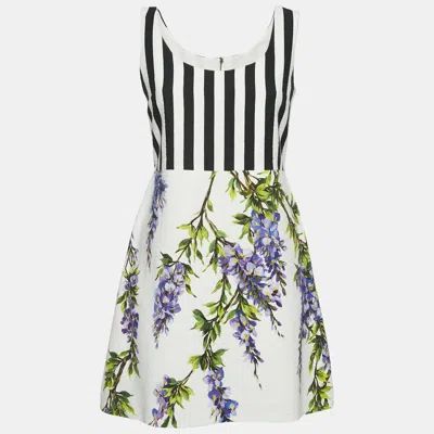 Pre-owned Dolce & Gabbana White Floral Print Textured Cotton Mini Dress And Jacket Set Xs