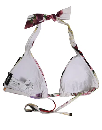 Dolce & Gabbana White Floral Print Triangle Beachwear Bikini Top