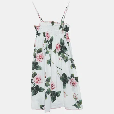 Pre-owned Dolce & Gabbana White Floral Printed Cotton Poplin Dress (11-12 Yrs)