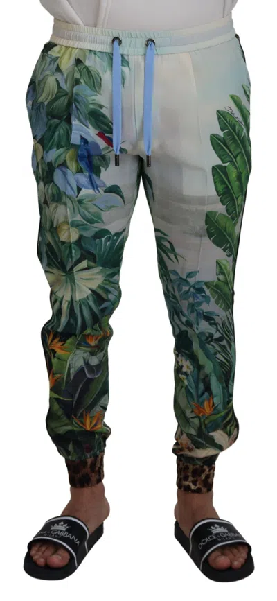 Dolce & Gabbana White Floral Printed Men Jogger Men's Pants In Multi