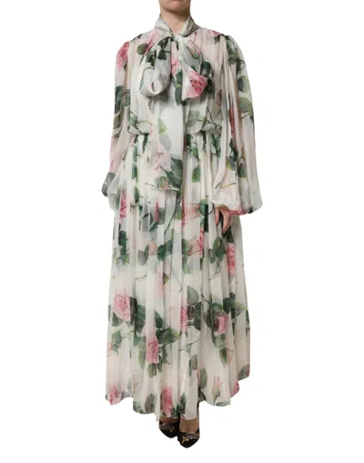 Dolce & Gabbana White Silk Floral Print Long Maxi Dress