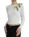 DOLCE & GABBANA WHITE FLORAL SILK CREW NECK PULLOVER SWEATER