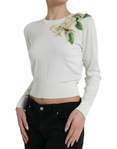 DOLCE & GABBANA DOLCE & GABBANA SILK FLORAL APPLIQUE PULLOVER WOMEN'S SWEATER