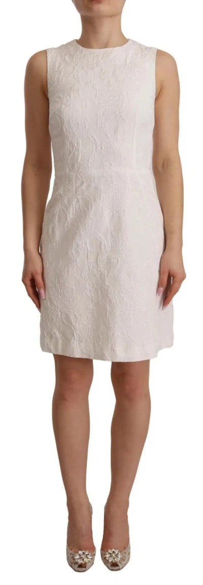 Pre-owned Dolce & Gabbana White Floral Sleeveless Sheath Mini Women's Dress ()