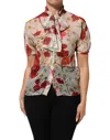 Dolce & Gabbana White Floral Tie-neck Poppy Print Blouse Top In Multi