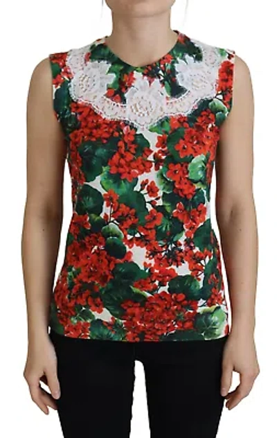 Pre-owned Dolce & Gabbana Chic Floral Print Tank Top Vest In White