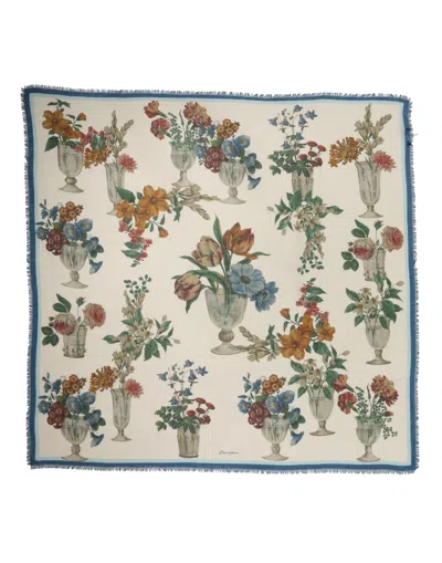 Pre-owned Dolce & Gabbana White Flower Vase Cashmere Stole Wrap 132cm X 128cm Women's Scarf () In Multi