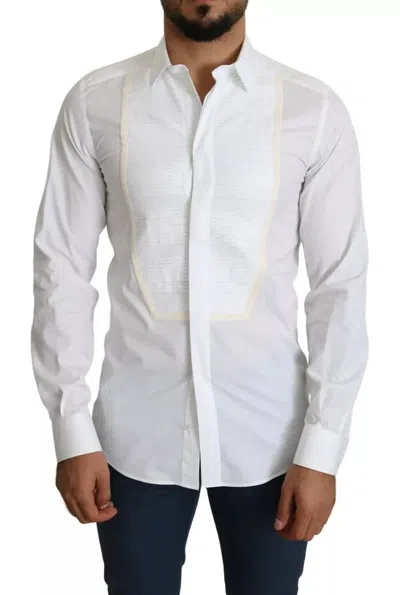 Pre-owned Dolce & Gabbana White Formal Tuxedo Dress Gold Men's Shirt ()